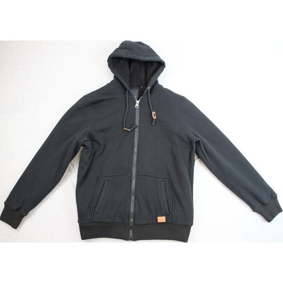 Buffalo David Bitton Jacket Mens XL Black Sherpa Lined Pockets Hooded Full Zip - Picture 1 of 6